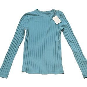 A NEW DAY long sleeve blue ribbed top shirt XS extra small new with tags